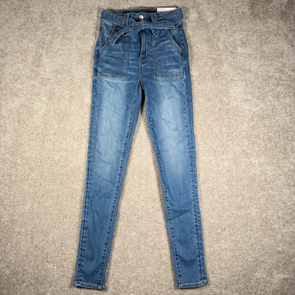 NWT American Eagle Women's Size‎ 4 Long High Rise Jegging Belted Blue Jeans